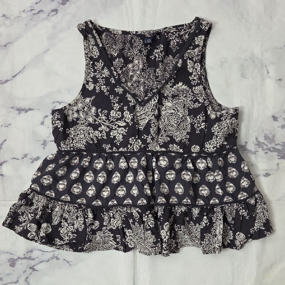 American Eagle Outfitters Charcoal & White Floral Mixed Print Tank Top